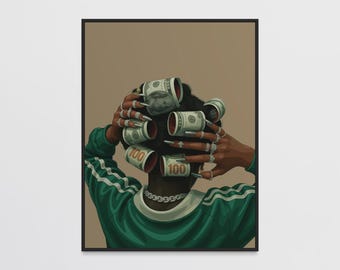 Urban Wall Art, Black Woman Art, Black Art Prints, Money Hair Rollers, African American Art, Black Girl Wall Art, Afrocentric Wall Art Print