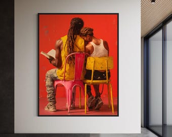 Stampe d'arte nera, arte di donne nere, ritratto di uomini neri, arte murale di ragazze nere, decorazioni di coppie nere, arte afroamericana, arte murale urbana