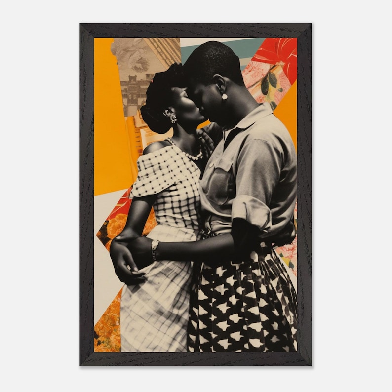Black Sapphic Wall Art, African American WLW Print, Black Queer Couple Collage, Vintage Black Lesbian Poster, Pride Home Decor Gift for Her image 2