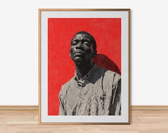 Black Man Wall Art, Powerful Melanin King Bold Red Portrait Print, African American Male Decor, Black Culture Art, Living Room Print