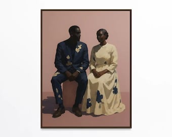 Arte mural de pareja negra, obra romántica afroamericana, arte negro abstracto, decoración del hogar de mujer y hombre negros, impresión afrocéntrica de lujo