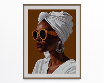 Black Art Prints, Black Woman Art, Urban Wall Art, Minimalist Black Art, Black Girl Wall Art, Afro Head Scarf Art, African American Art