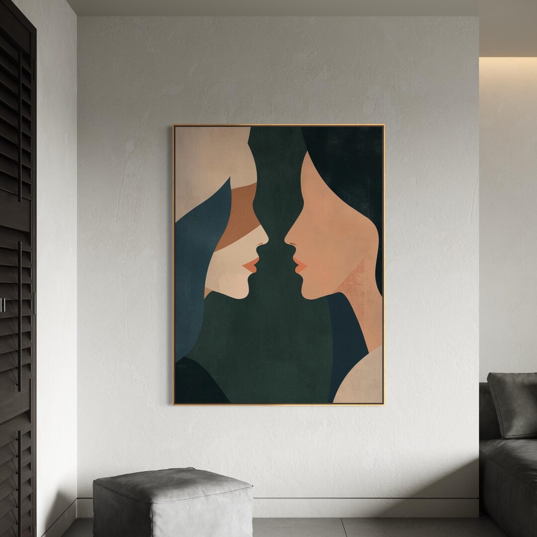 Two Women Face Art Print, Minimalist Female Wall Art, Modern Abstract ...