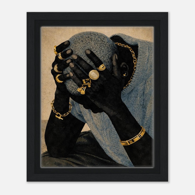 Luxury Black Art, Black Man Art, Black Men Wall Art, Black Art Prints, Afrocentric Urban Wall Art, Afro Fashion Art, Black Man Wall Art image 10