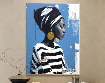 Arte nera astratta, arte della donna nera, arte murale di ragazze nere, arte afroamericana, stampe d'arte nera, arte murale afrocentrica, arte nera malinconica