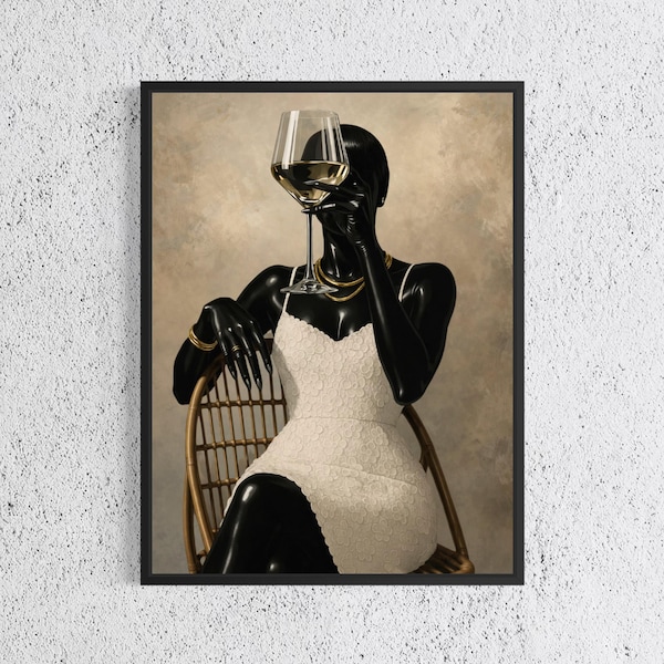 Black Woman Holding Wine Glass Art, Luxury Black Art, Black Girl Wall Art, Afrocentric Fashion Art, African American Art, Afro Chic Decor