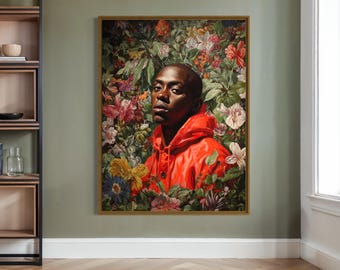 Luxus schwarze Kunst, schwarzes Männerporträt, schwarze Jungenwandkunst, männliche Blumenwandkunst, afroamerikanische Kunst, afrocentric schwarze Kunstdrucke