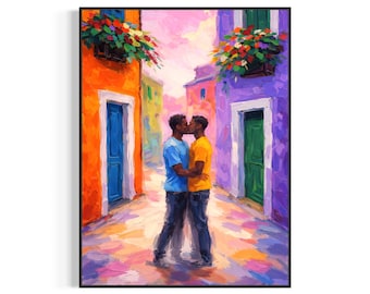 Black Art Print, Black Gay Couple Art, LGBTQ Wall Art, Black Man Wall Art, African American Art, Gay Couple Art, Afrocentric Kiss Wall Art