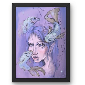 Cyfrowy wydruk artystyczny „Mistyczna syrena” – surrealistyczny portret fantasy z rybą