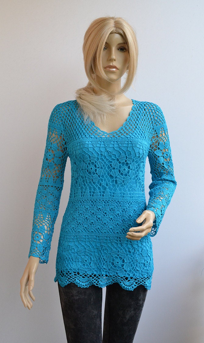 blue crochet tunic women crochet tunic sexy crochet top | Etsy