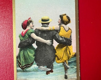 Antique Postcard Romantic Couples Bathing Beauties at the Seaside, Unused