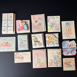 14 Cartões-presente vintage para bebês dos anos 1950, pequenos cartões de felicitações, fofos