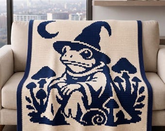 Wizard Frog Overlay Mosaic Crochet Blanket Pattern PDF, Halloween Frog Afghan, Mosaic Crochet Chart, Digital Download