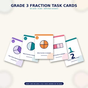 Graad 3 breukentaakkaarten | 64 rekenoefensets (digitale download pdf)