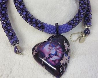 Necklace Crocheted Purple with Purple Heart Pendant