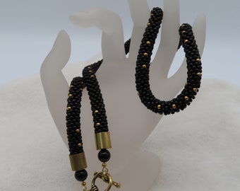 Necklace Crocheted BLACK and GOLD