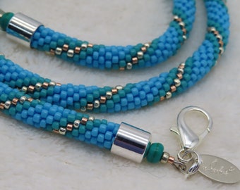 Necklace Crocheted TURQUOISE and SILVER