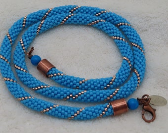 Necklace Crocheted TURQUOISE and COPPER