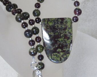 Necklace Beaded Jasper and Garnet with Dragons Blood Jasper Pendant