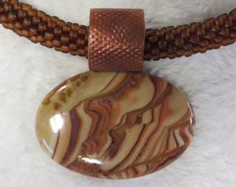 Necklace Crocheted with Arizona Sand Stone Pendant