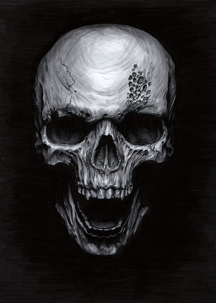 evil skull drawings with flames