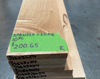 7/16” Spanish Cedar Lumber (10pc Set). Kiln dried/planed
