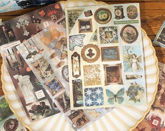 900-delig collagestickerboek in retrostijl – vintage geïnspireerde bloemen, botanisch, fantasiestickers voor journaling en scrapbooking 30 pagina's