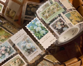 2m Full Roll Vintage-Style Faux Stamp Washi Stickers – Pre-Cut PET Postal Decals for Journaling, Scrapbooking & Crafts