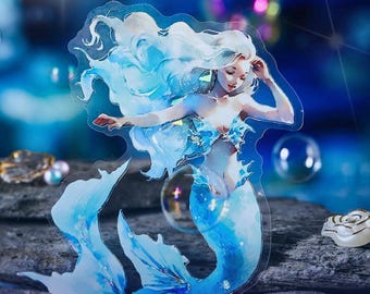 Mermaid Holographic Stickers | Ocean Fantasy PET Decals | Scrapbook & Journal Decoration | Watercolor Sea Fairy Stickers Set