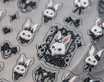 Gothic Bunny Sticker Set | Rabbit Vintage Lace Sticker Sheet | Cute Gothic Journal Stickers for Laptop, Kindle, Camera, Gift & Nail Decor