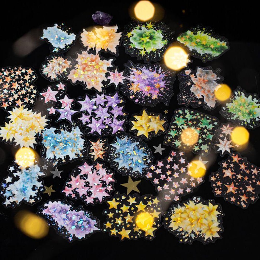 10pcs Holographic Star Vinyl Stickers Pack – Shiny Galaxy Sticker ...