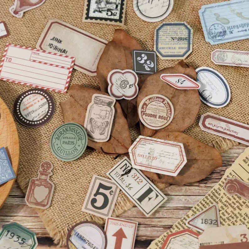 Vintage-style Ephemera Ticket Sticker Pack – Retro Labels, Journaling ...