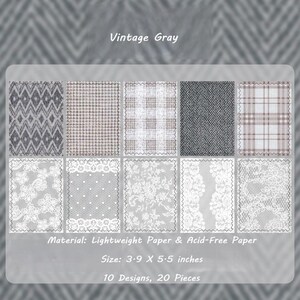 Vintage Lace Pattern Paper Pack – Scrapbook & Junk Journal Background Paper, Fabric Texture Collage Paper, Vintage Aesthetic Paper Sheets Vintage Gray Lace