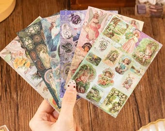 400-częściowy album na naklejki do dziennika w stylu vintage – naklejki do kolażu, naklejki z pamiątkami w stylu vintage, estetyczne akcesoria do dziennika