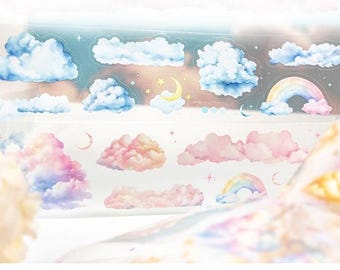 Stickerrol dromerige wolken, PET-tape, pastelkleurige wolkenstickers, journaling plakboekdeco, semi-gestanste washi-stijl, schattige luchtesthetiek