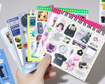 Y2K-stickerboek | Retro esthetische internetstickers | Cyber kawaii plakboekstickers | Leuke decoratie voor dagboek en planner uit de jaren 2000