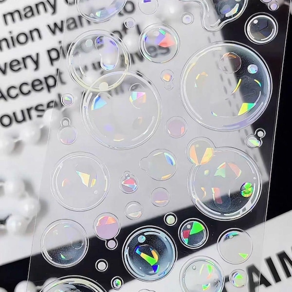 Precut Clear Holographic PET Tape Bubble Sticker Tape Iridescent Transparent Washi Tape Scrapbooking Journal Aesthetic Deco Supplies