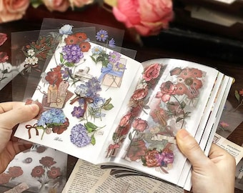200-delig vintage stickerboek, esthetische natuurstickers voor journaling, benodigdheden voor scrapbooking, botanisch, paddenstoel, koffie, bloemen