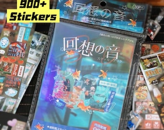 900-częściowa retro-japońska książka z naklejkami | Naklejki do scrapbookingu, dziennika i kolażu | Estetyczna dekoracja planera | 30 stron, materiały mieszane