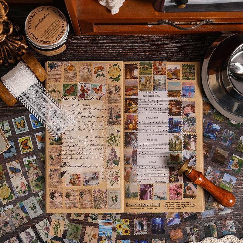 Vintage Stamp Stickers Pack, 128pcs PET Waterproof Stickers ...