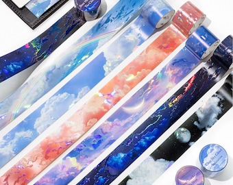 Dreamy Cloud PET Tape, Holographic Sky Washi Tape, Rainbow Foil Cloud Sticker Tape for Journal, Scrapbook, Planner Decor 100cm