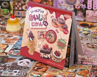 May include: A colorful sticker book with a red cover featuring illustrations of various desserts and Japanese food. The cover includes Japanese text and the words "SIMNO" and "30张". The book is surrounded by various food-themed stickers.