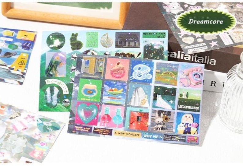 1000-delig Dreamcore Aesthetic stickerboek – surrealistische collagestickers, holografische overlay, rommeljournaal, scrapbooking, plannerdecoratie afbeelding 3