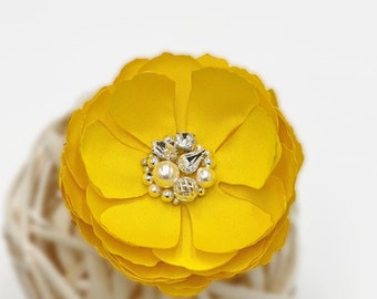 Bright Sunflower Yellow Flower Hair Comb, Shoe Clips, Brooch Pin with Swarovski Pearls & Crystals For Brides, Bridesmaids, Wedding, Kia