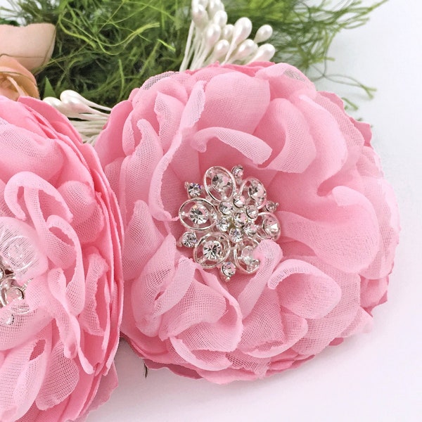 Pink Flower Shoe Clips, Hair Pins, Brooch, Floral Bridal Comb, Accessories for a Bride, Bridesmaid Gift, Bridal Party, Photo Prop - Ana