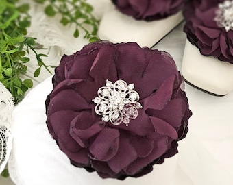 Flower Hair Clips, Purple Shoe Clips, Bridal Flower Comb, Bridesmaid Gift, Blackberry Chiffon Satin Flowers Hair Pin, Female Gift - Ana