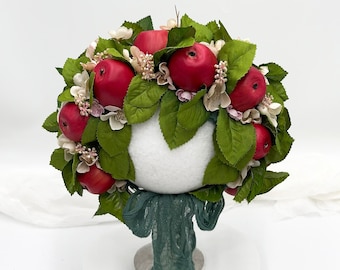 Sweet Apple Fall Baby Bonnet | Sitter Milestone Photo Prop Red Green 1st Birthday Fruit Hat, Cake Smash & Milk Bath Photography Prop