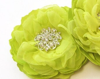 Lime Green Hair Comb, Chartreuse Flower Hair Clip, Chiffon, Satin Flowers Brooch, Shoe Clips for a Bride, Bridesmaid, Bridal Shower Gif, Ana