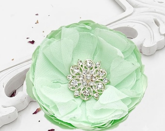 Mint Hair Pins, Brooch, Shoe Clips, Comb - Crystal Center Embellished Flowers for a Bride, Bridesmaid Gift, Pageant Event Photo Prop - Ana
