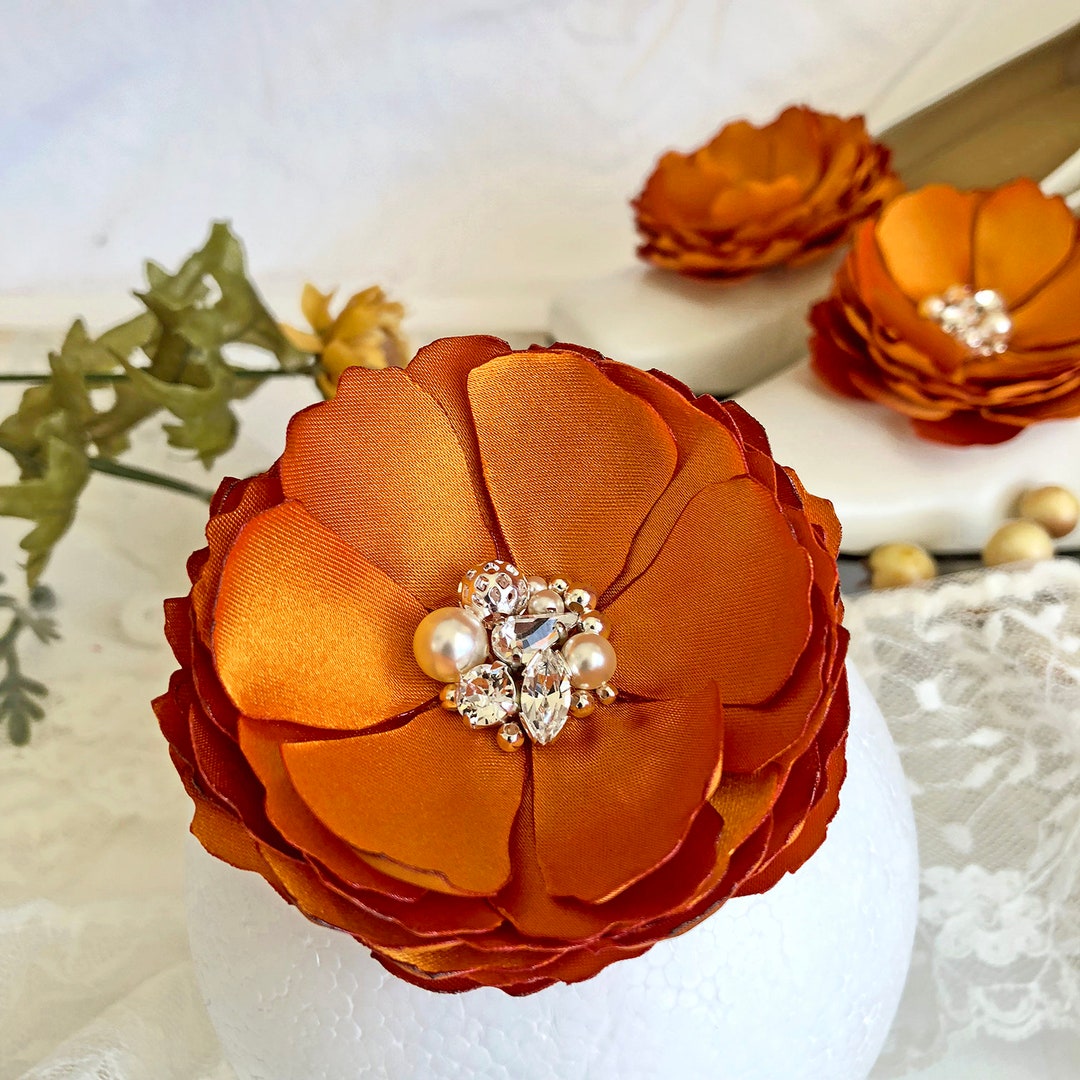 Burnt Orange Hair Accessories - Wedding Flower Comb, Shoe Clips ...